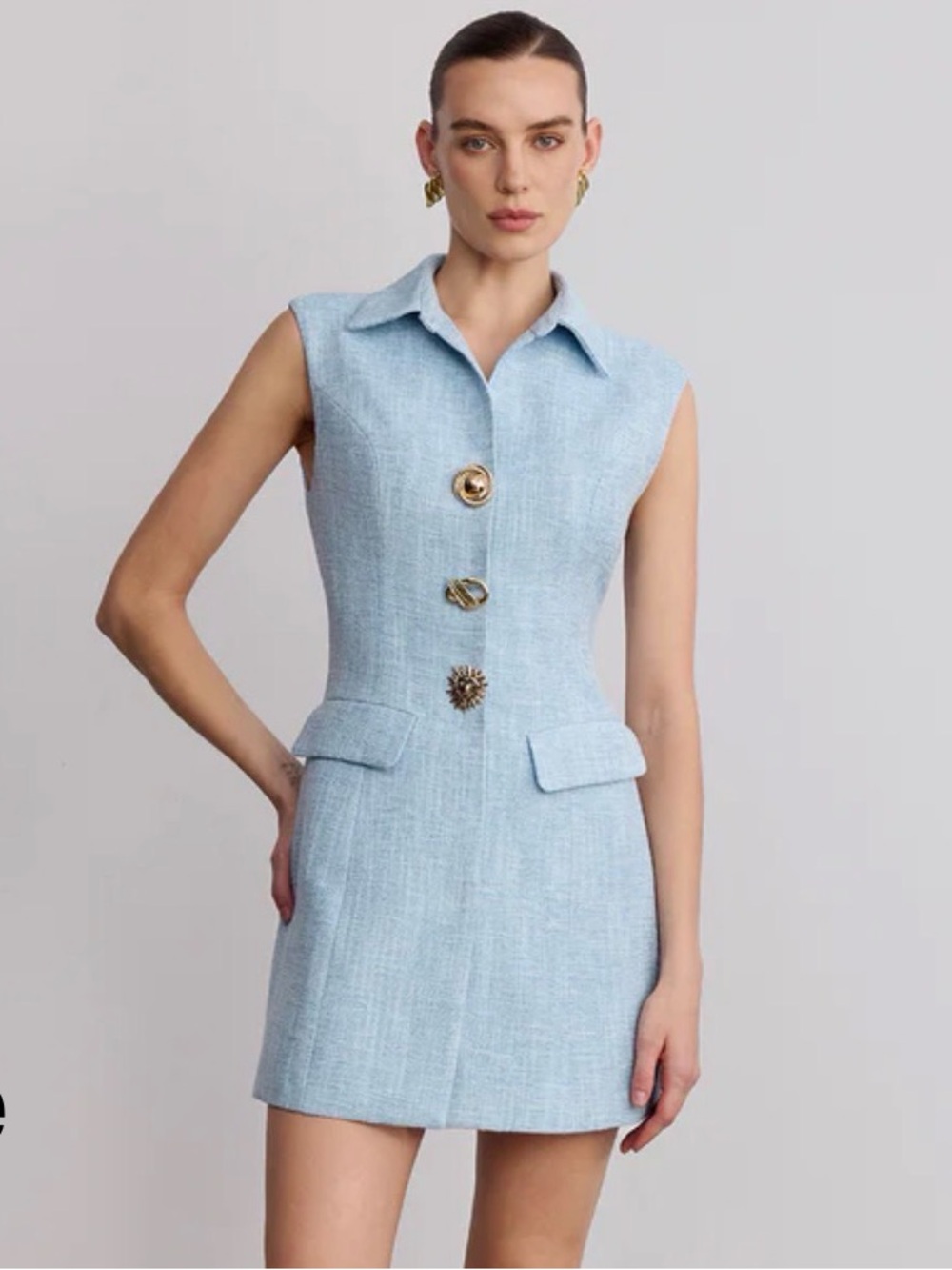 Commense Sleeveless collared tweed mini dress